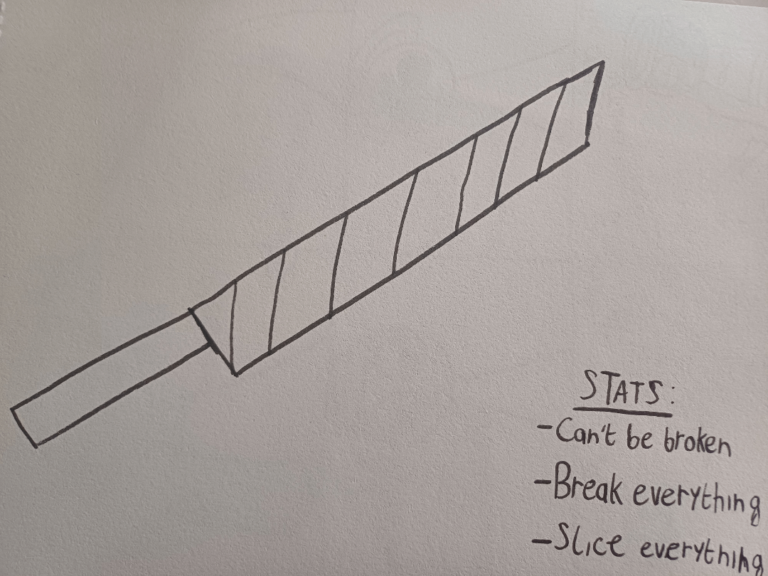Here is Cyan’s favorite weapon, named “Vik”