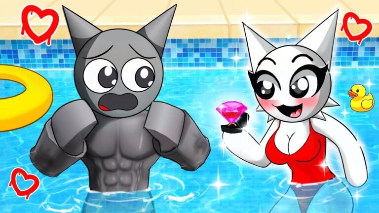 Gray Is Stuck in POOL PARTY with Crazy Fan Girl | Berry Sprunki