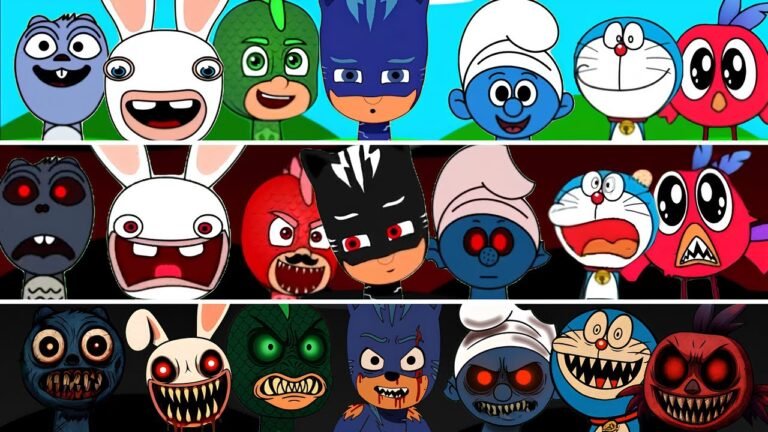 Incredibox Sprunki OC Phase 1 to Phase 3 Catboy, Gekko (PJ Masks), Smurfs, Poyo, Rabbid, Lemmings