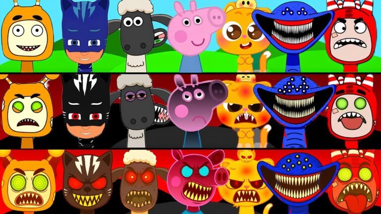 Incredibox Sprunki OC Phase 1 to Phase 3 George Pig, Shaun the Sheep, Fuse (Oddbods), Catboy