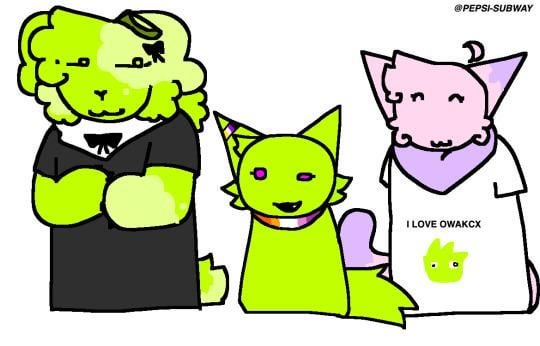 BIG CREDITS TO: @/PEPSI-SUBWAY01 FOR SPRUNKED FIZZ(the shortie in the middle) the other oc’s are not mine but they draw on tumblr!