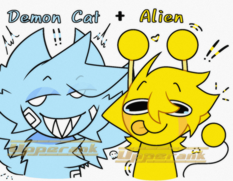 Demon Cat + Alien 🩵💛 (2nd pic is the reference)